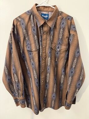 Wrangler Western Shirt XXL Brown Aztec Snap Button Southwest
